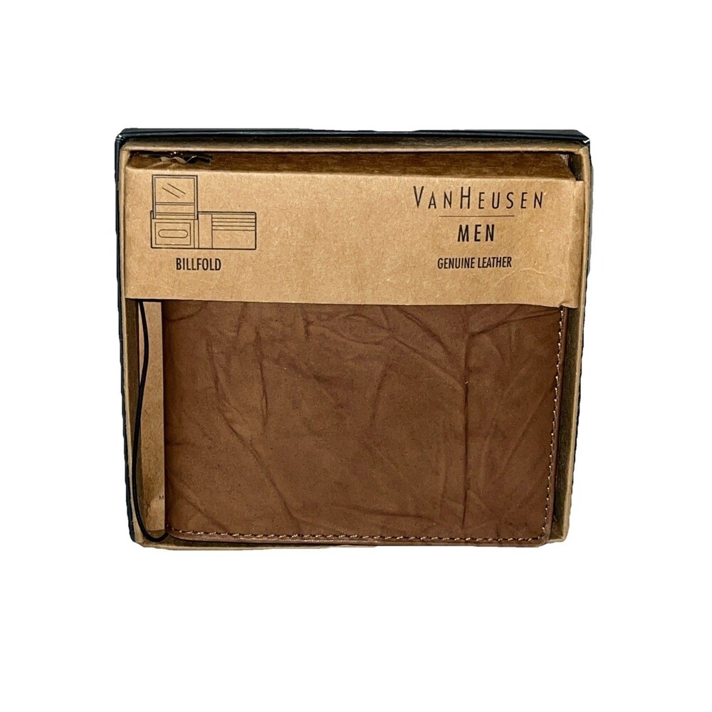 NIB Van Heusen Men’s Bifold Brown Marble Sandlewood Leather Wallet Tan Classy